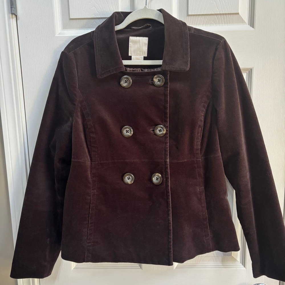 Old Navy Y2K Retro Brown Velvet Double Breasted Lined Pea Coat Fall Large